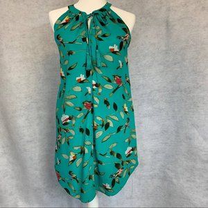 C&E Bird Print Halter Dress/Tunic Turquoise Women's Size Small